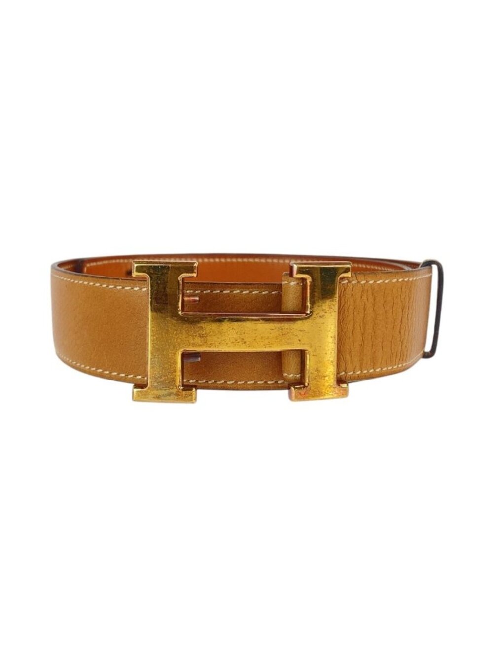Hermes Vintage H Belt Constance Brown Camel Gold Leather